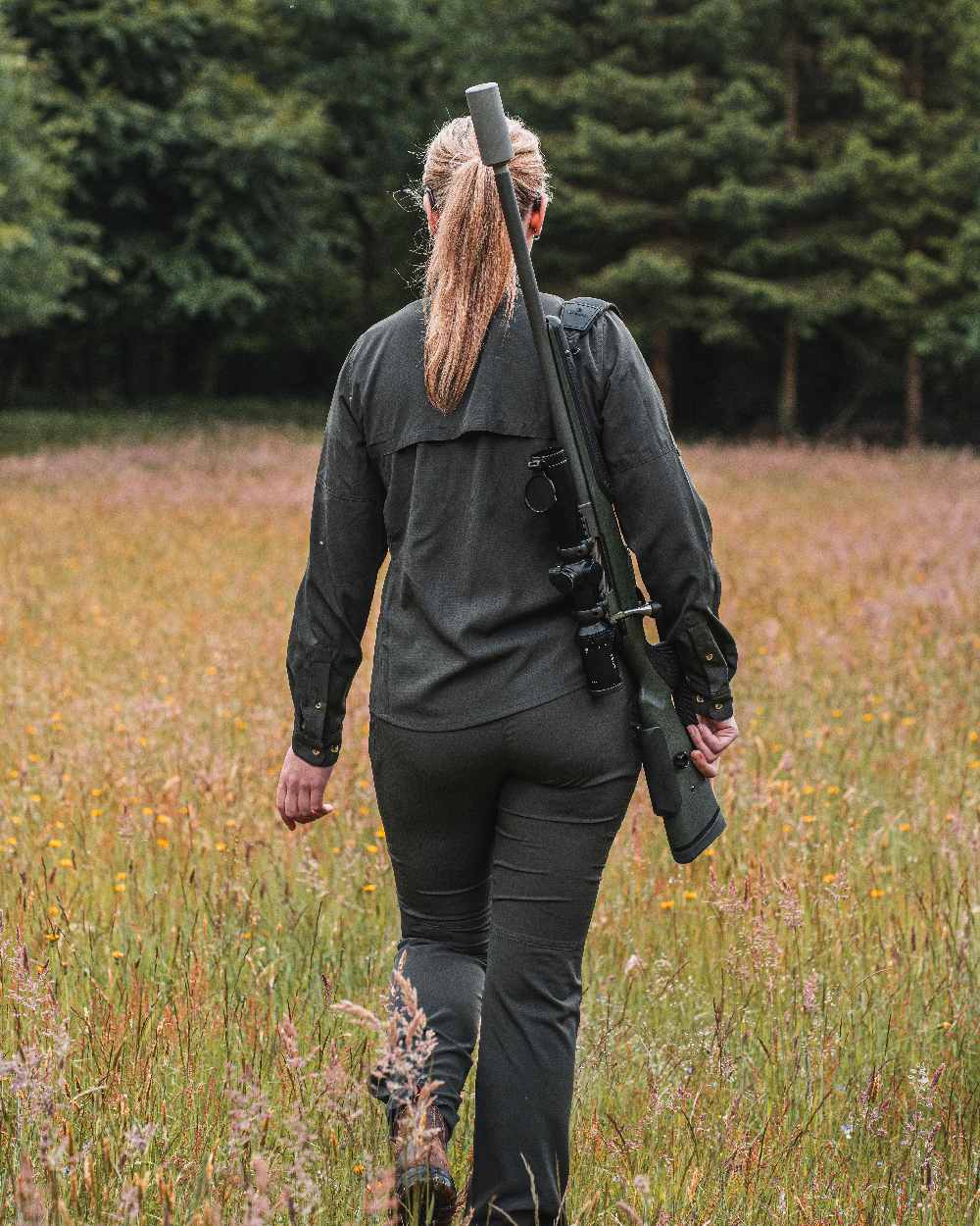 Forest Green coloured Deerhunter Lady Canopy Shirt on grassy background #colour_forest-green