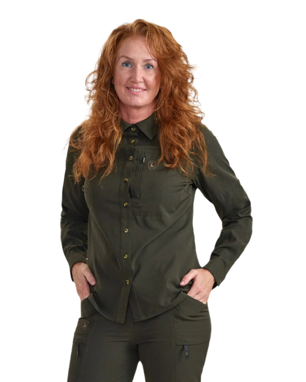 Forest Green coloured Deerhunter Lady Canopy Shirt on white background #colour_forest-green