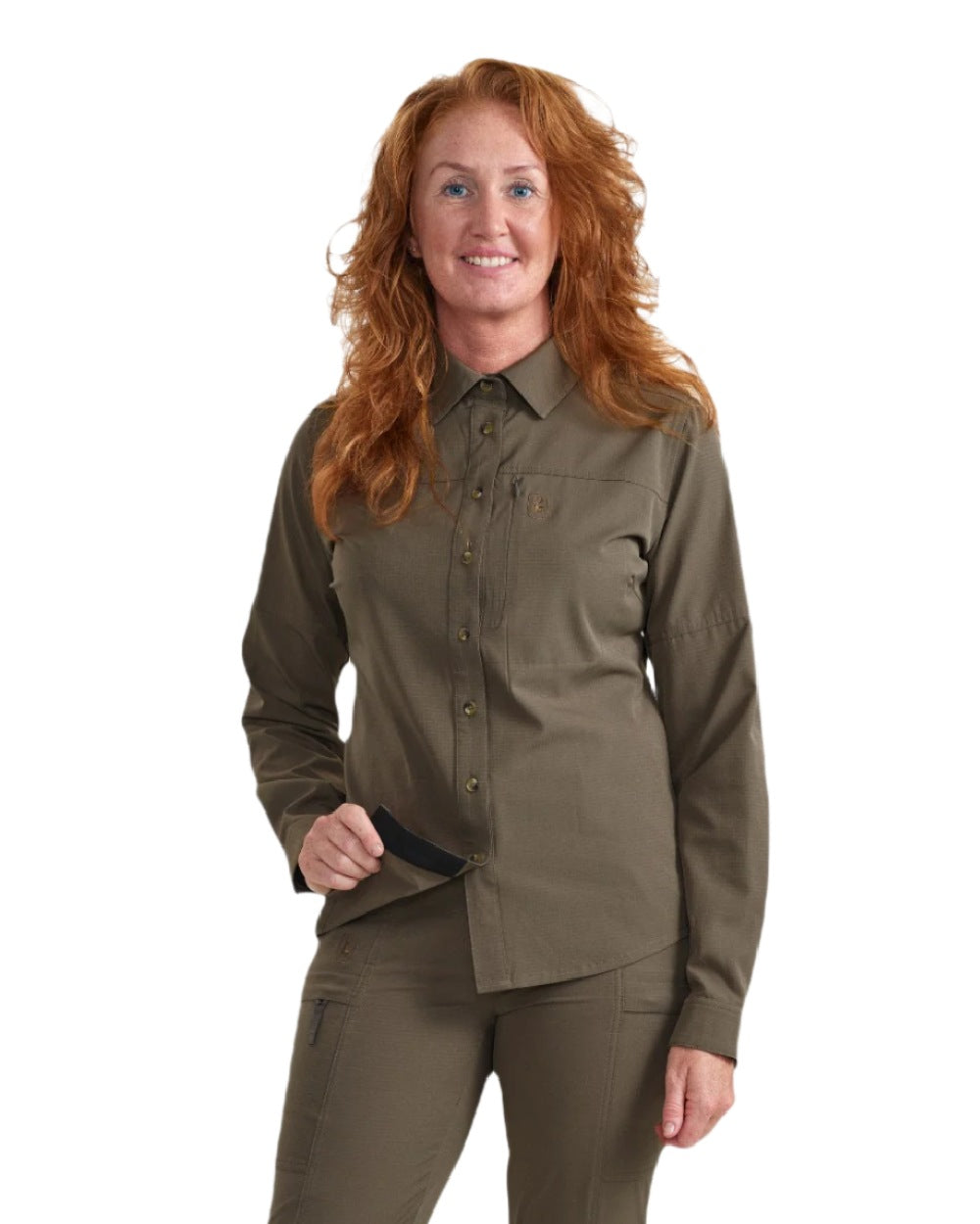 Stone Grey coloured Deerhunter Lady Canopy Shirt on white background #colour_stone-grey