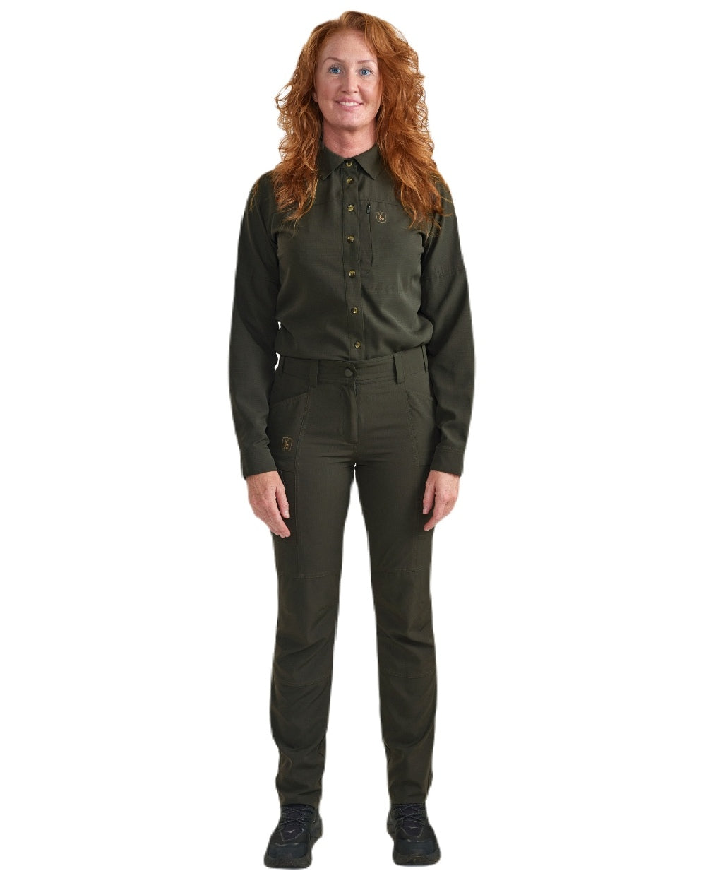 Forest Green coloured Deerhunter Lady Canopy Trousers on white background #colour_forest-green