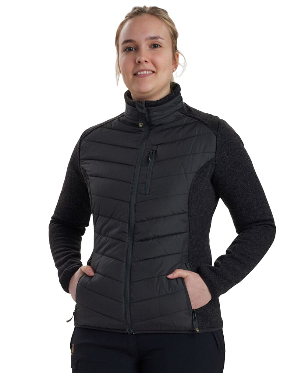 Black coloured Deerhunter Lady Caroline Padded Jacket on white background #colour_black