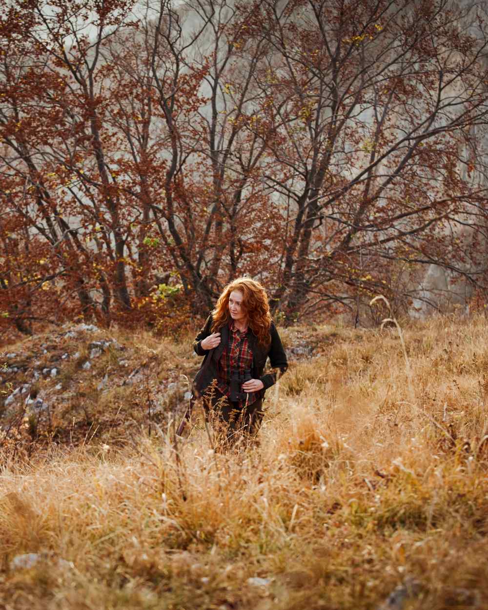 Brown Leaf Coloured Deerhunter Lady Caroline Padded Jacket on forest background #colour_brown-leaf