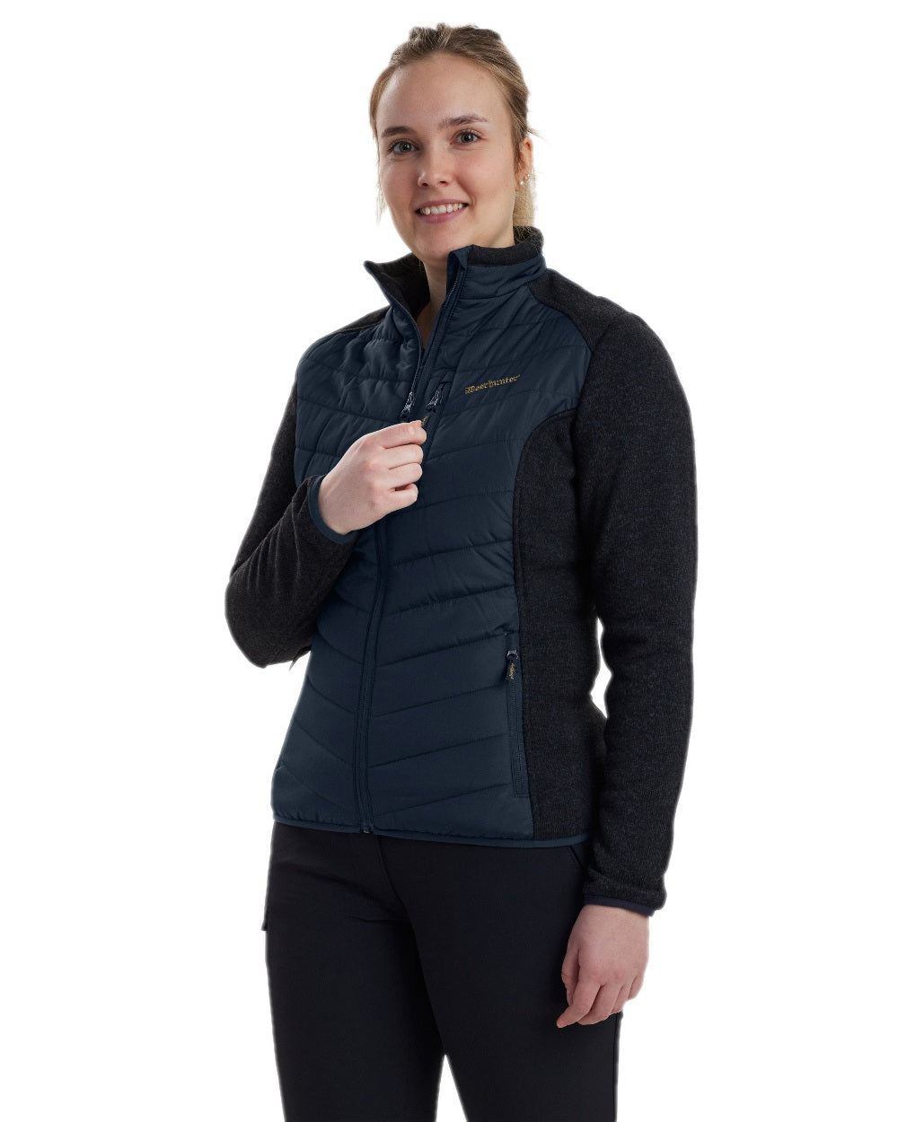 Dark Blue Coloured Deerhunter Lady Caroline Padded Jacket on white background #colour_dark-blue