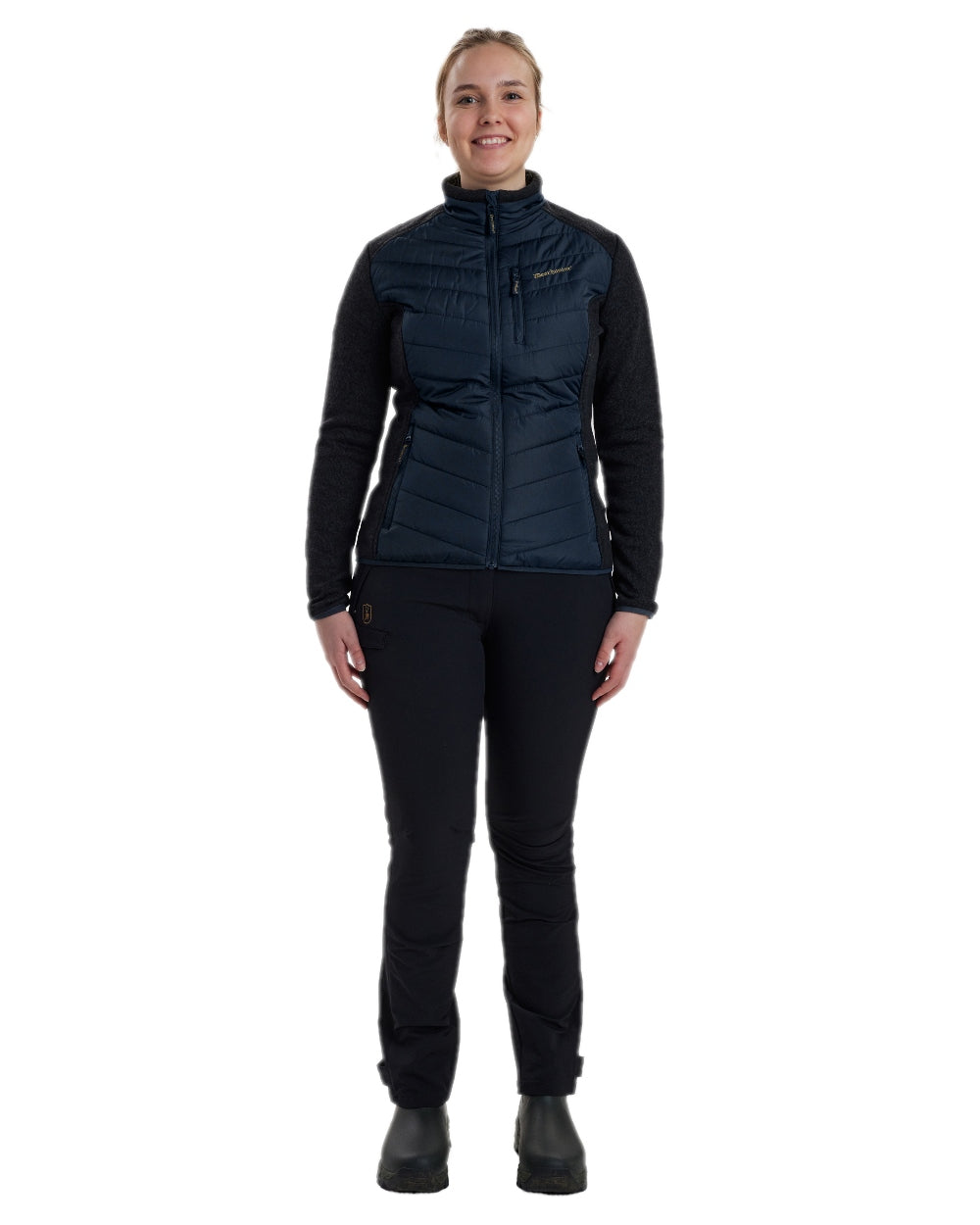 Dark Blue Coloured Deerhunter Lady Caroline Padded Jacket on white background #colour_dark-blue