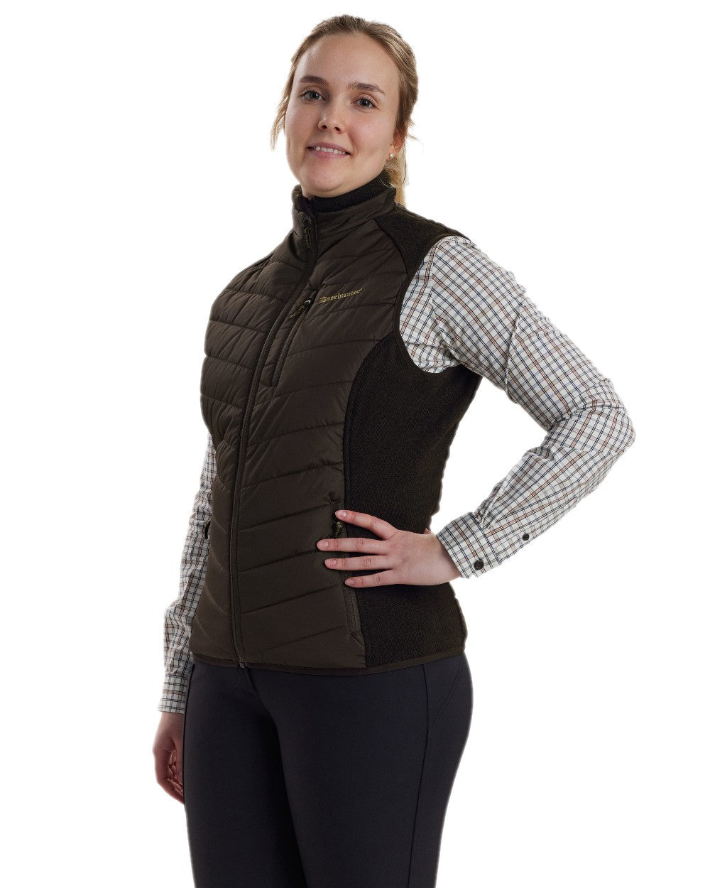 Brown Leaf Coloured Deerhunter Lady Caroline Padded Waistcoat on white background #colour_brown-leaf