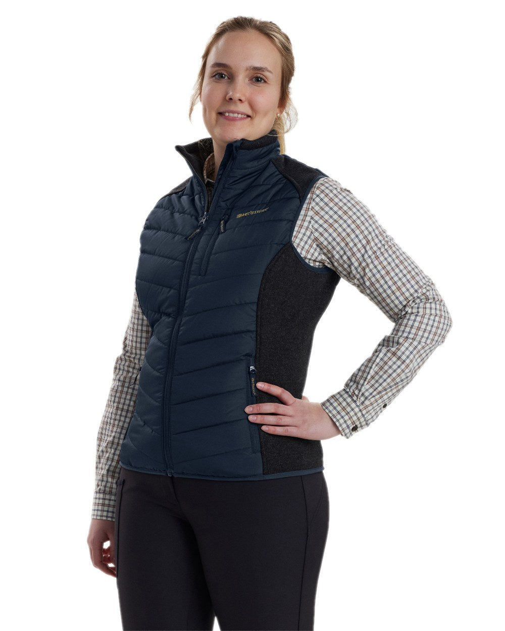 Dark Blue Coloured Deerhunter Lady Caroline Padded Waistcoat on white background #colour_dark-blue
