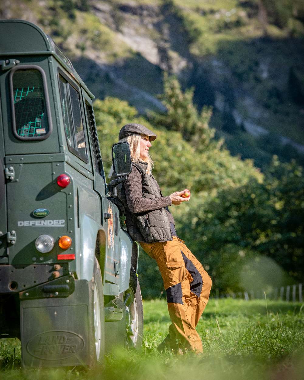 Timber Coloured Deerhunter Lady Caroline Padded Waistcoat on mountain background #colour_timber