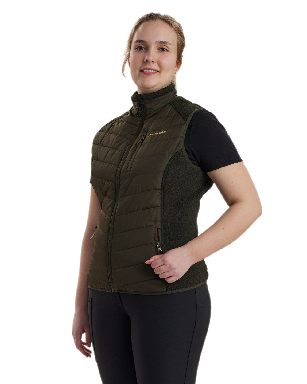 Timber Coloured Deerhunter Lady Caroline Padded Waistcoat on white background #colour_timber