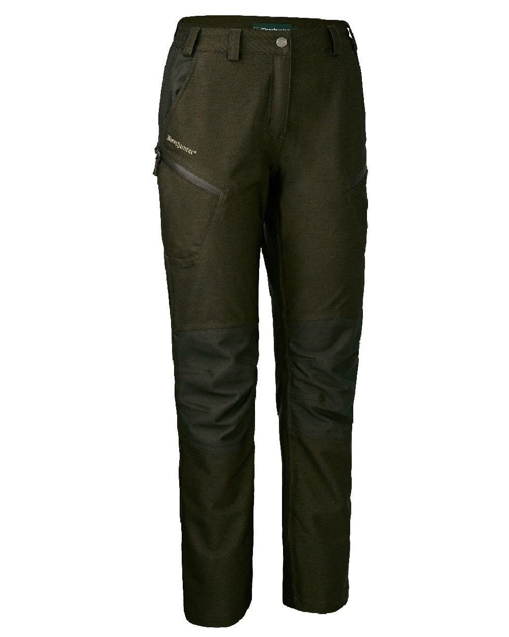 Olive Night Melange coloured Deerhunter Lady Chasse Trousers on white background #colour_olive-night-melange