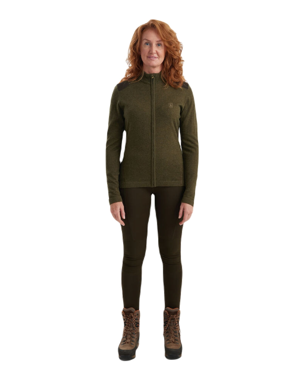 Cypress coloured Deerhunter Lady Darlington Full Zip Cardigan on white background #colour_cypress