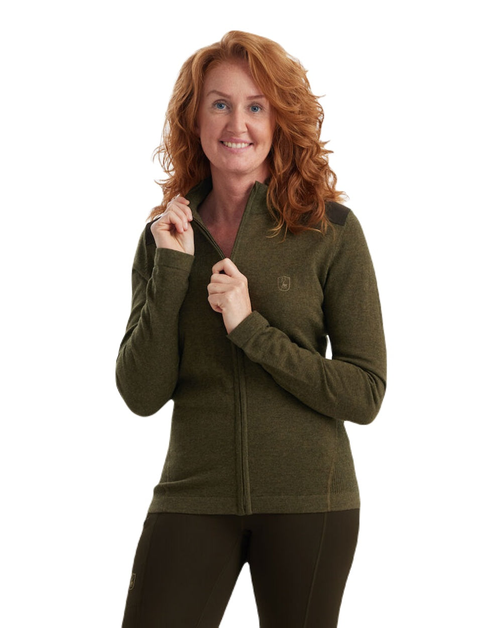 Cypress coloured Deerhunter Lady Darlington Full Zip Cardigan on white background #colour_cypress