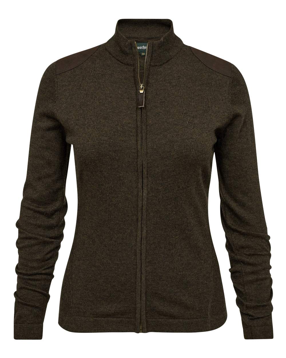 Dark Elm coloured Deerhunter Lady Darlington Full Zip Cardigan on white background #colour_dark-elm
