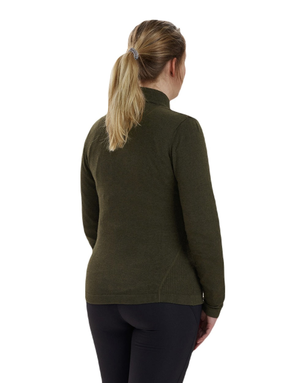 Green Melange coloured Deerhunter Lady Darlington Full Zip Cardigan on white background #colour_green-melange
