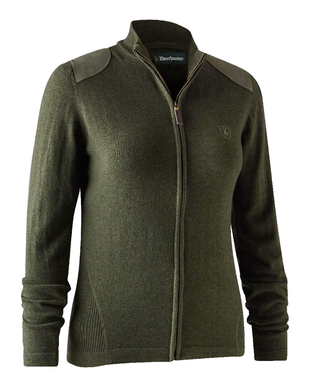 Green Melange coloured Deerhunter Lady Darlington Full Zip Cardigan on white background #colour_green-melange
