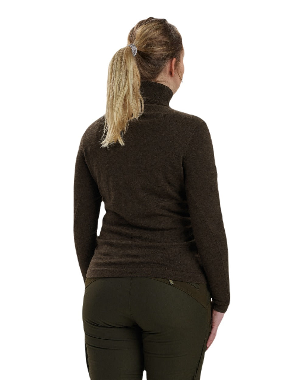Dark Elm coloured Deerhunter Lady Darlington Roll Neck on white background #colour_dark-elm