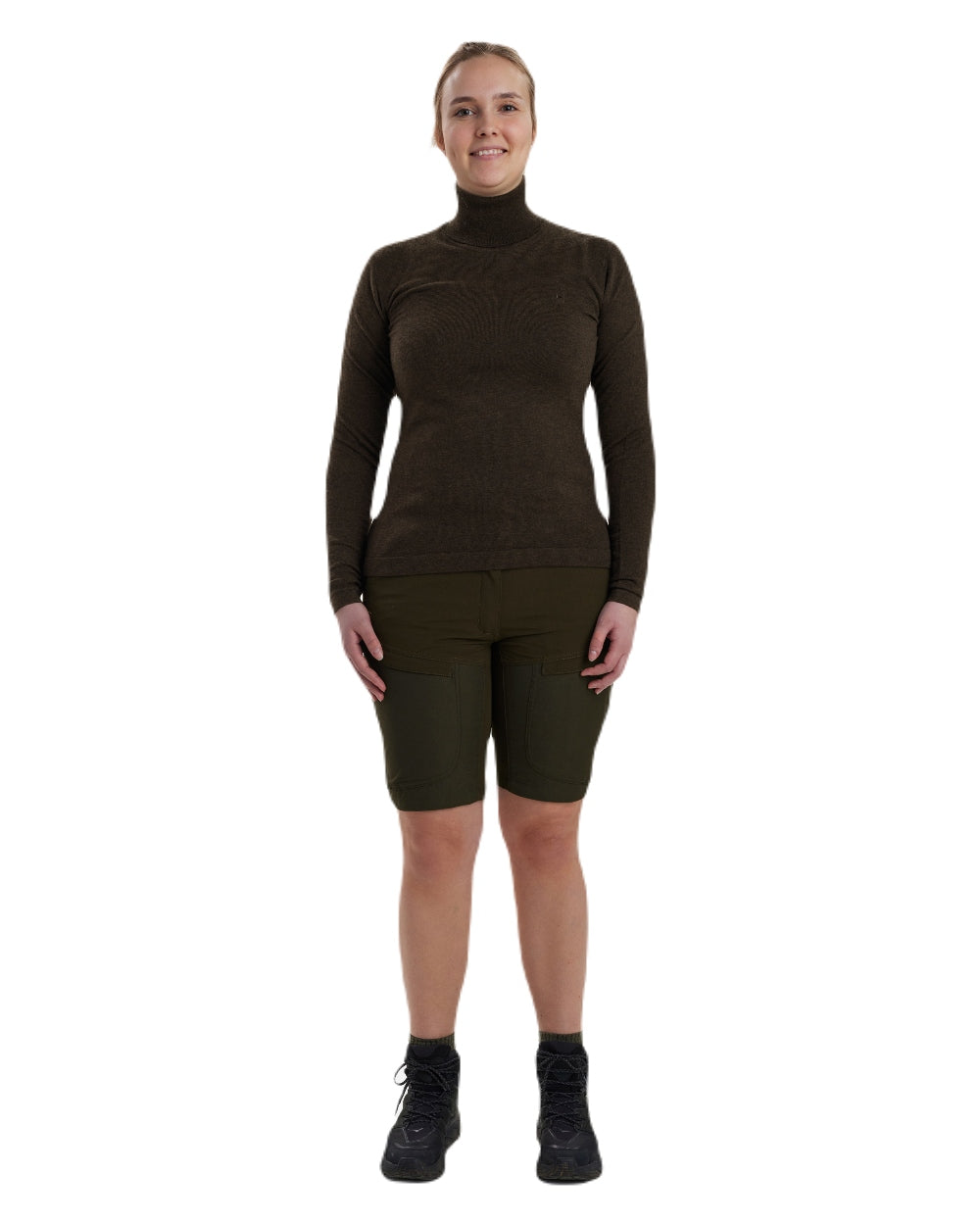 Dark Elm coloured Deerhunter Lady Darlington Roll Neck on white background #colour_dark-elm
