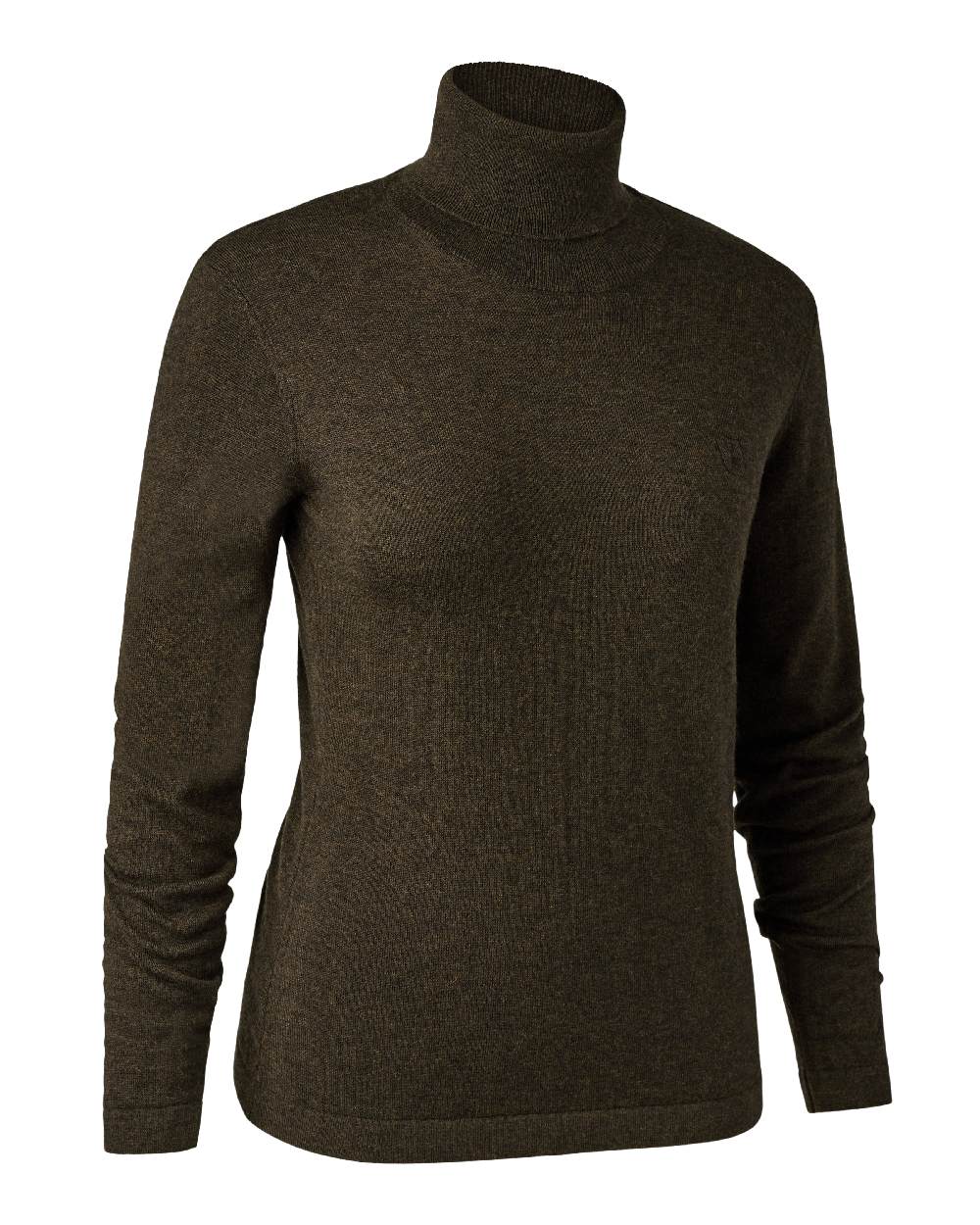 Dark Elm coloured Deerhunter Lady Darlington Roll Neck on white background #colour_dark-elm
