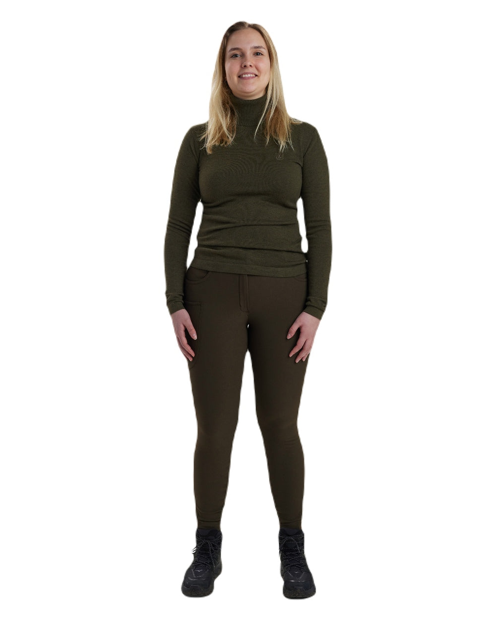 Green Melange coloured Deerhunter Lady Darlington Roll Neck on white background #colour_green-melange
