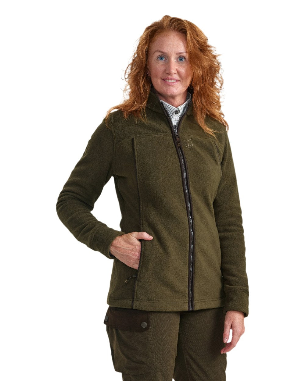 Tarmac Green Coloured Deerhunter Lady Eagle Fleece Jacket on white background #colour_tarmac-green