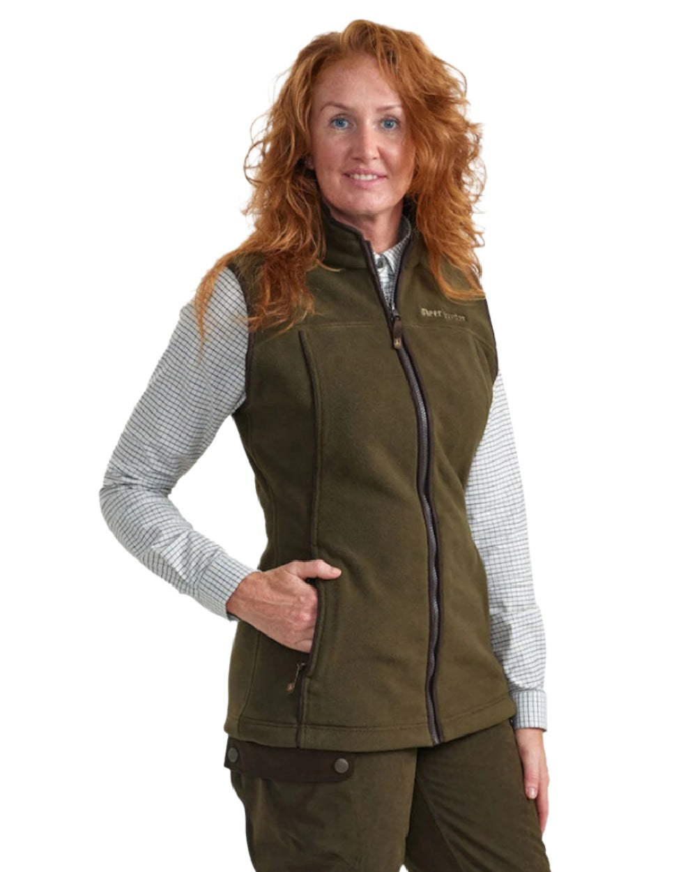 Tarmac Green Coloured Deerhunter Lady Eagle Fleece Waistcoat on white background #colour_tarmac-green