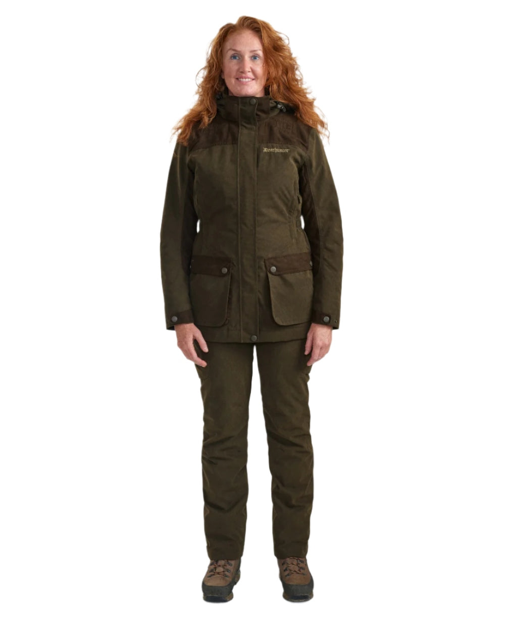 Tarmac Green Coloured Deerhunter Lady Eagle Jacket on white background #colour_tarmac-green