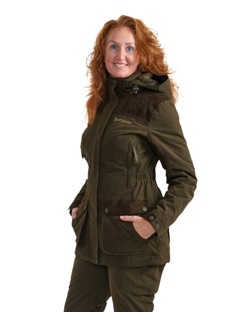 Tarmac Green Coloured Deerhunter Lady Eagle Jacket on white background #colour_tarmac-green