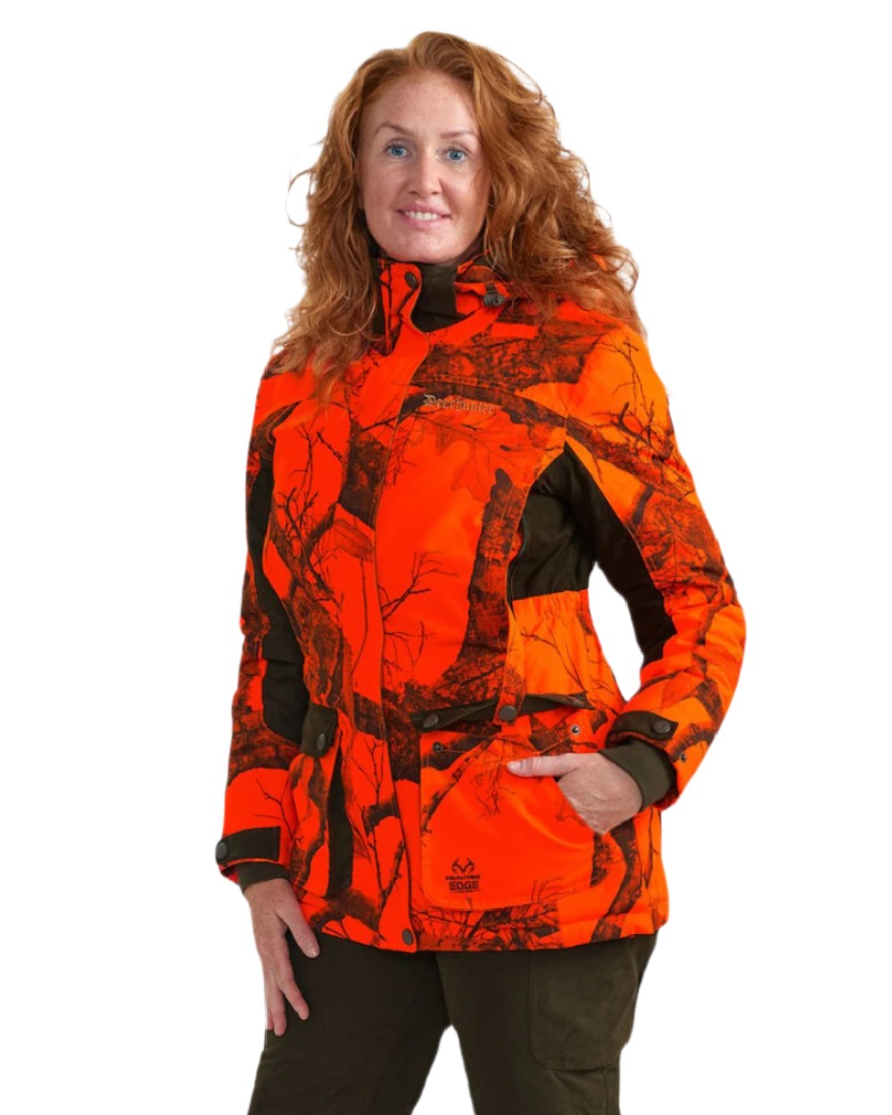 Realtree Edge Orange coloured Deerhunter Lady Eagle Winter Jacket  on forest background #colour_realtree-edge-orange