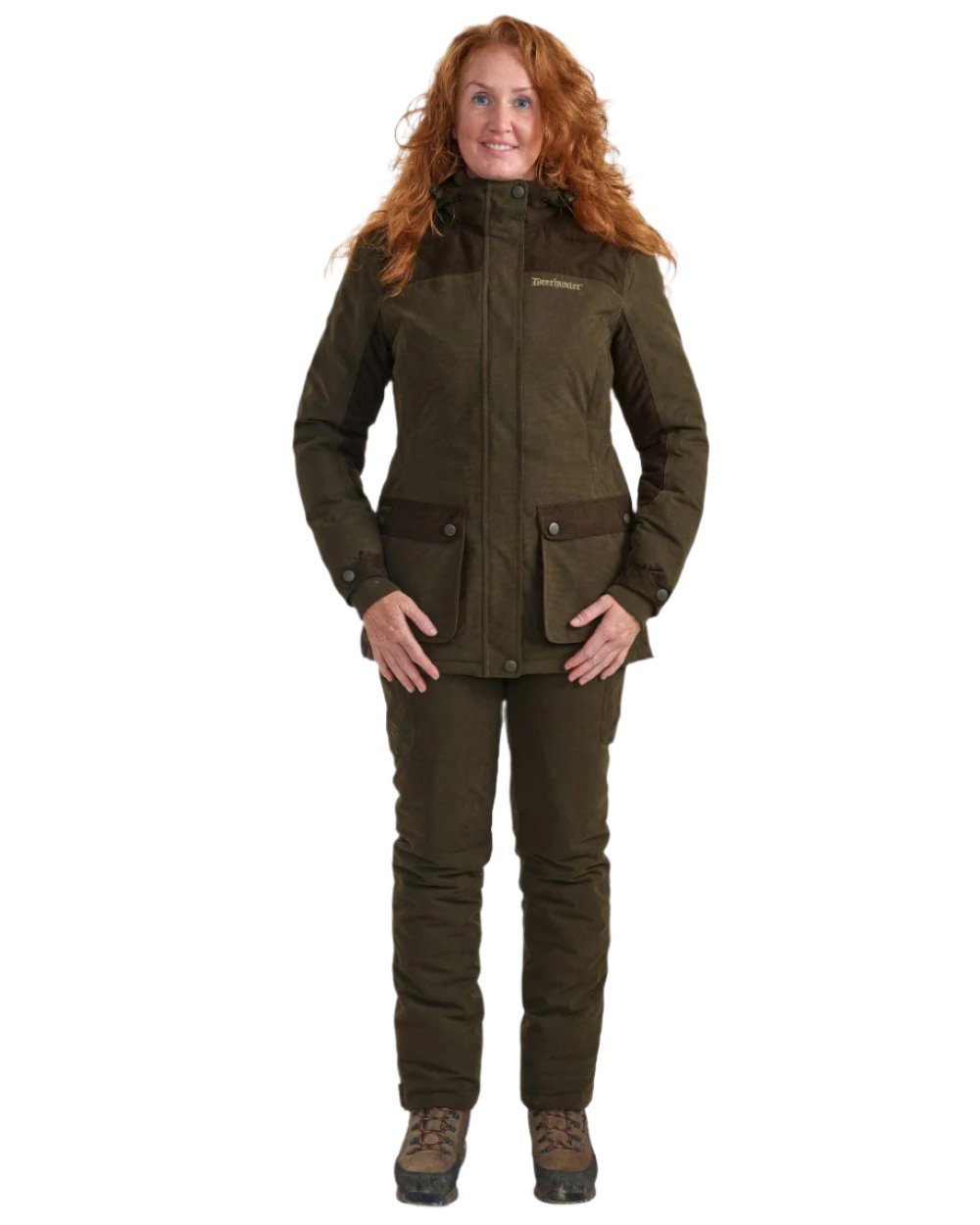 Tarmac Green coloured Deerhunter Lady Eagle Winter Jacket on white background #colour_tarmac-green