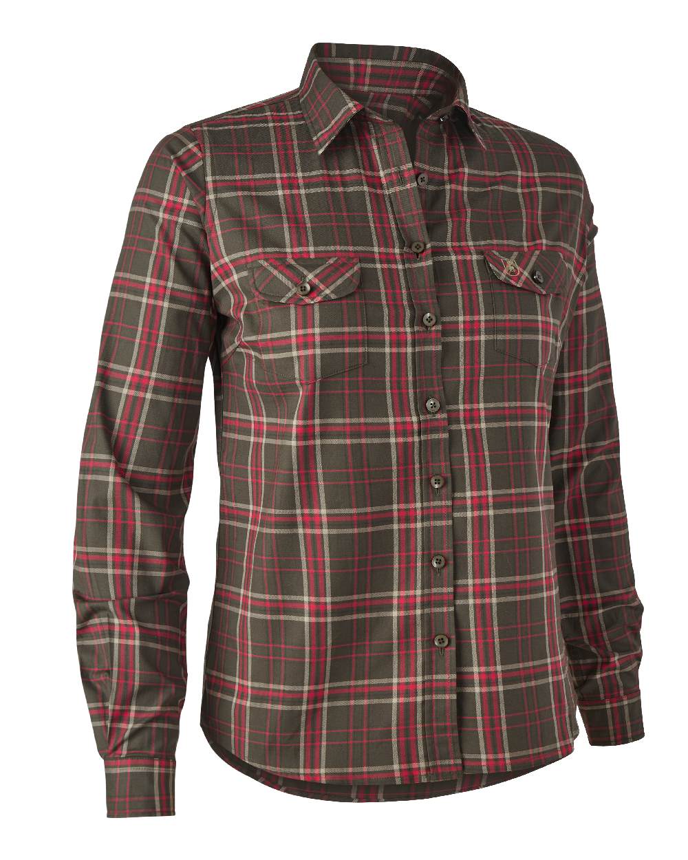 Green Check coloured Deerhunter Lady Elena Shirt on white background #colour_green-check