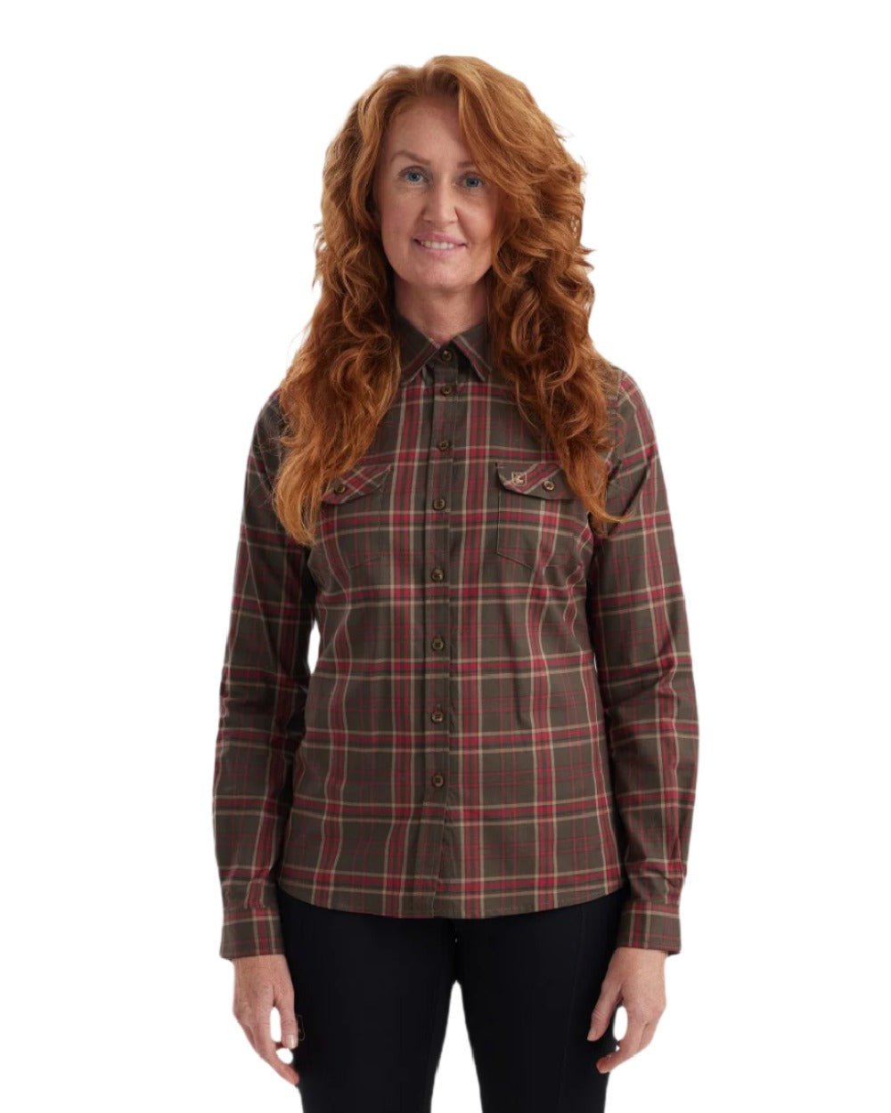 Green Check coloured Deerhunter Lady Elena Shirt on white background #colour_green-check