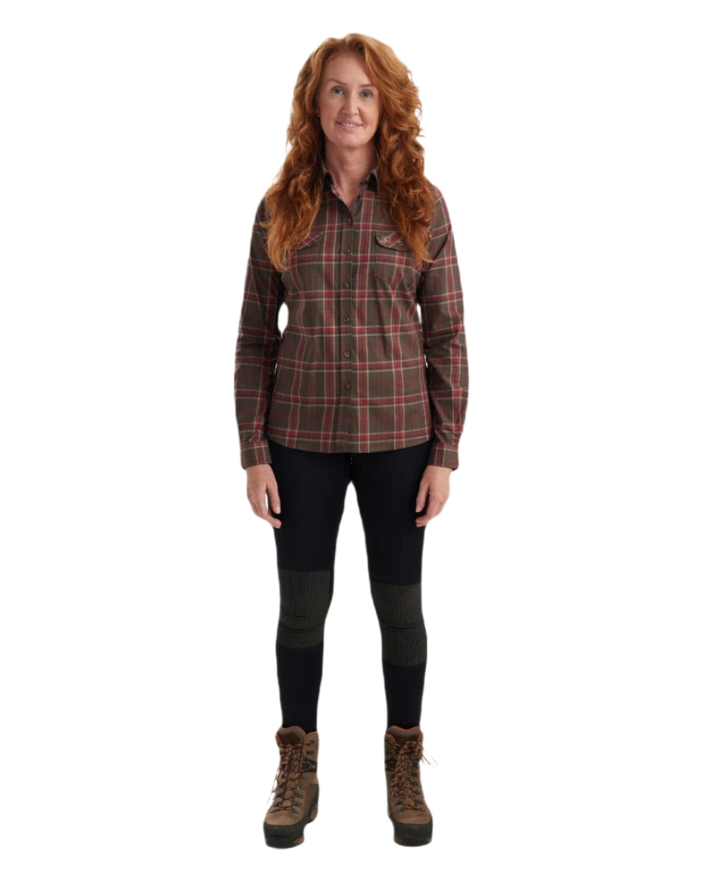 Green Check coloured Deerhunter Lady Elena Shirt on white background #colour_green-check