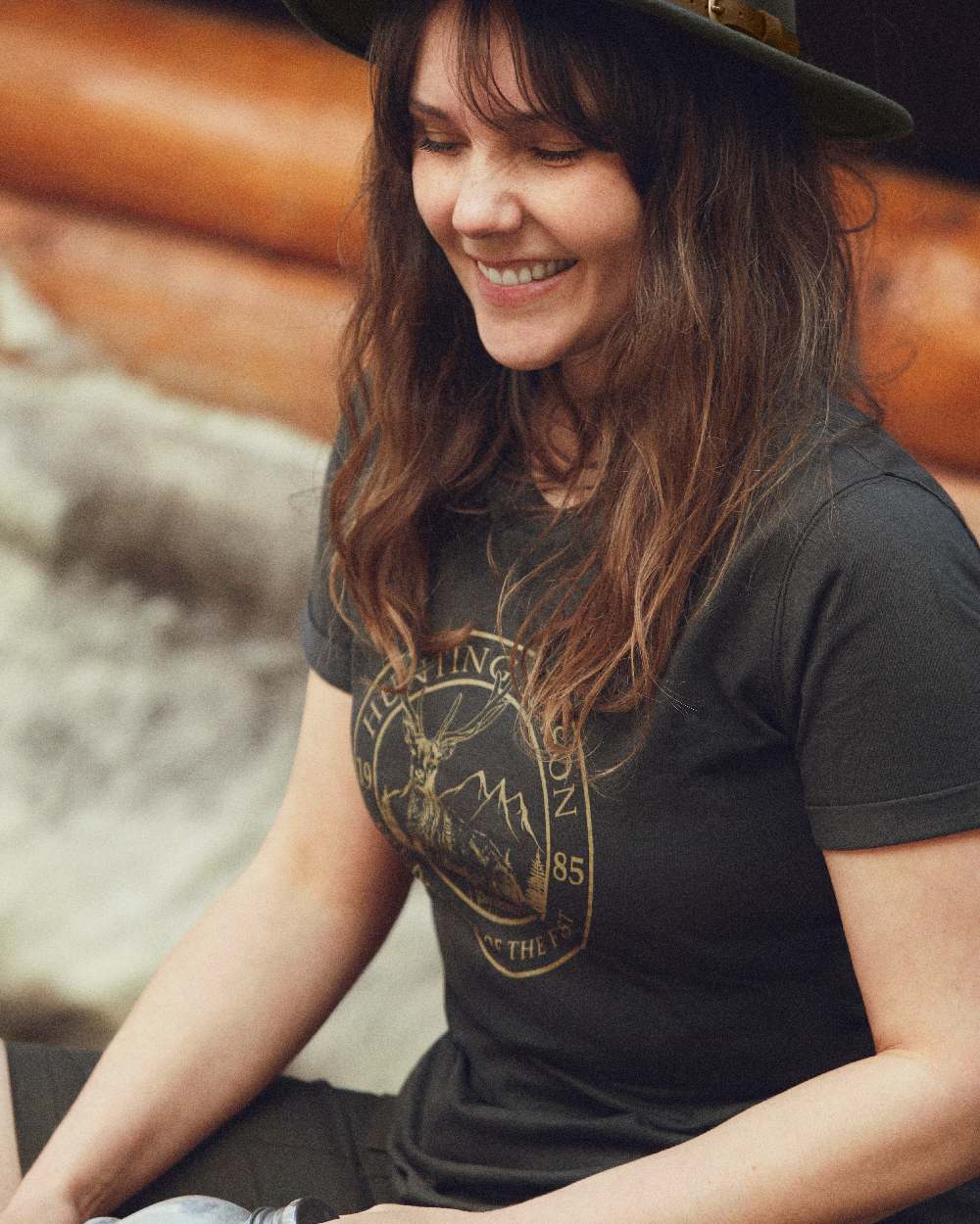 Adventure Green coloured Deerhunter Lady Ella T-Shirt on blurry background #colour_adventure-green