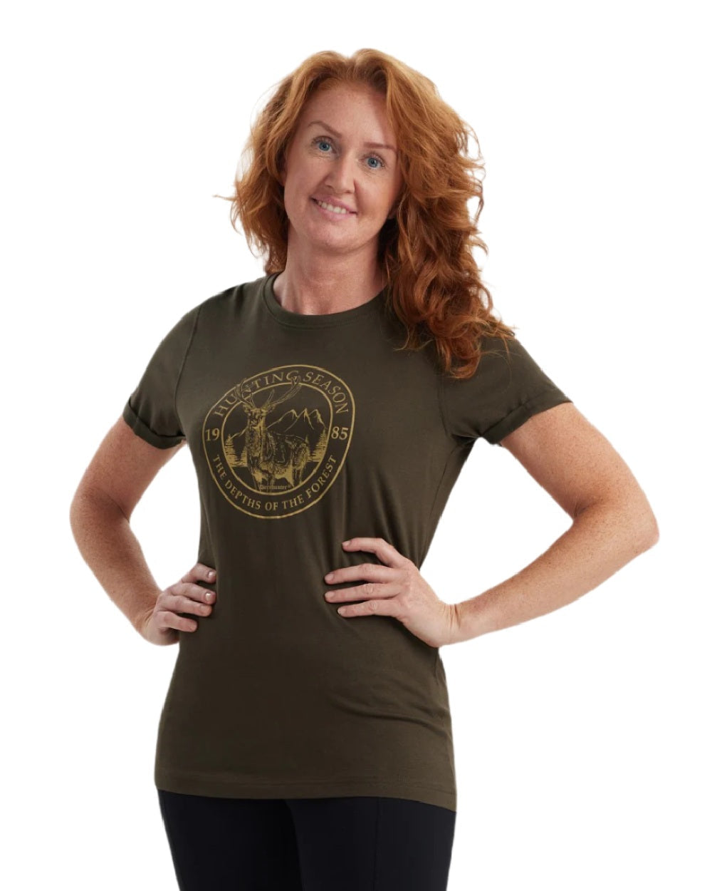 Adventure Green coloured Deerhunter Lady Ella T-Shirt on white background #colour_adventure-green