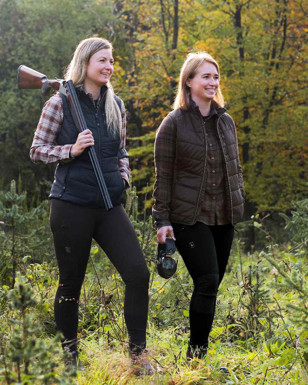 Green Check coloured Deerhunter Lady Emery Shirt on forest background #colour_green-check