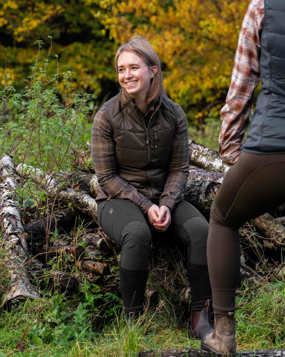Green Check coloured Deerhunter Lady Emery Shirt on forest background #colour_green-check
