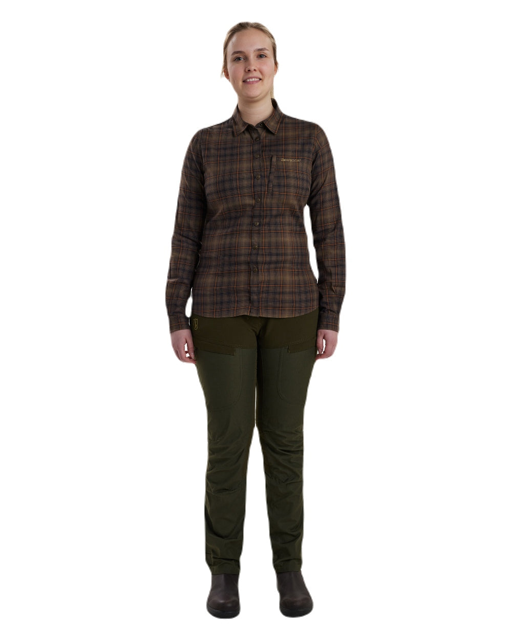 Green Check coloured Deerhunter Lady Emery Shirt on white background #colour_green-check
