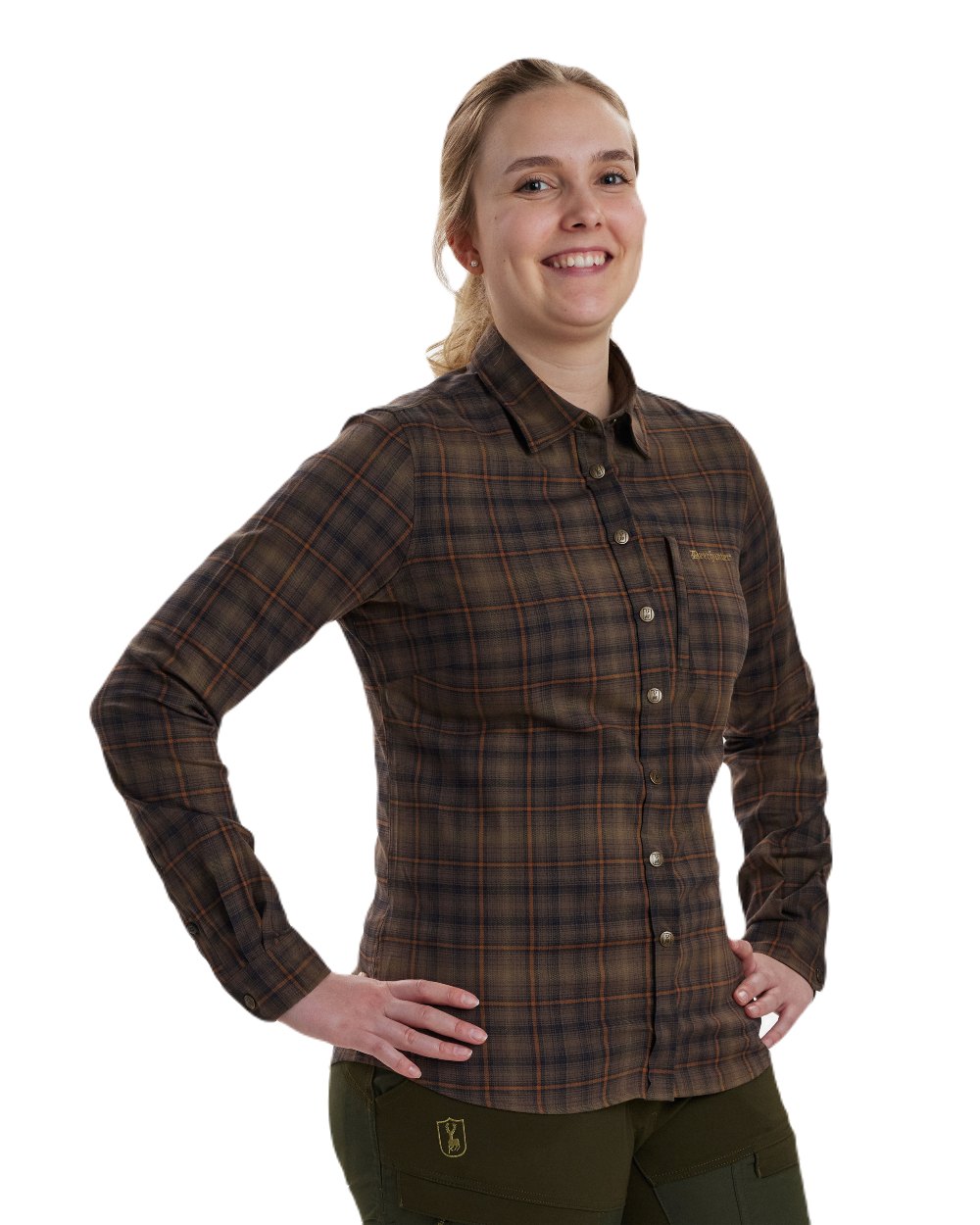 Green Check coloured Deerhunter Lady Emery Shirt on white background #colour_green-check
