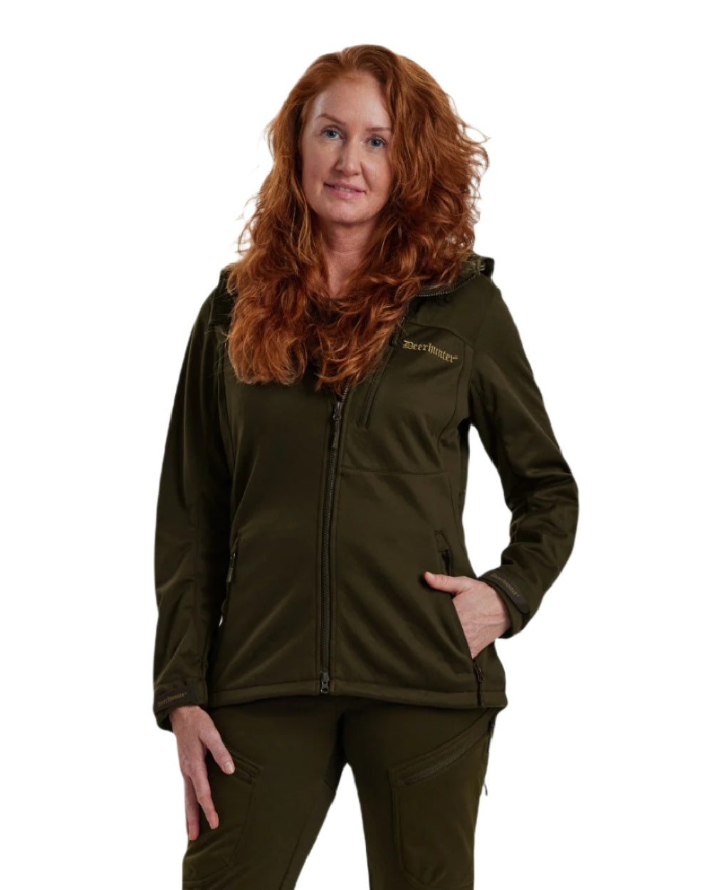 Art Green coloured Deerhunter Lady Excape Softshell Jacket on white background #colour_art-green
