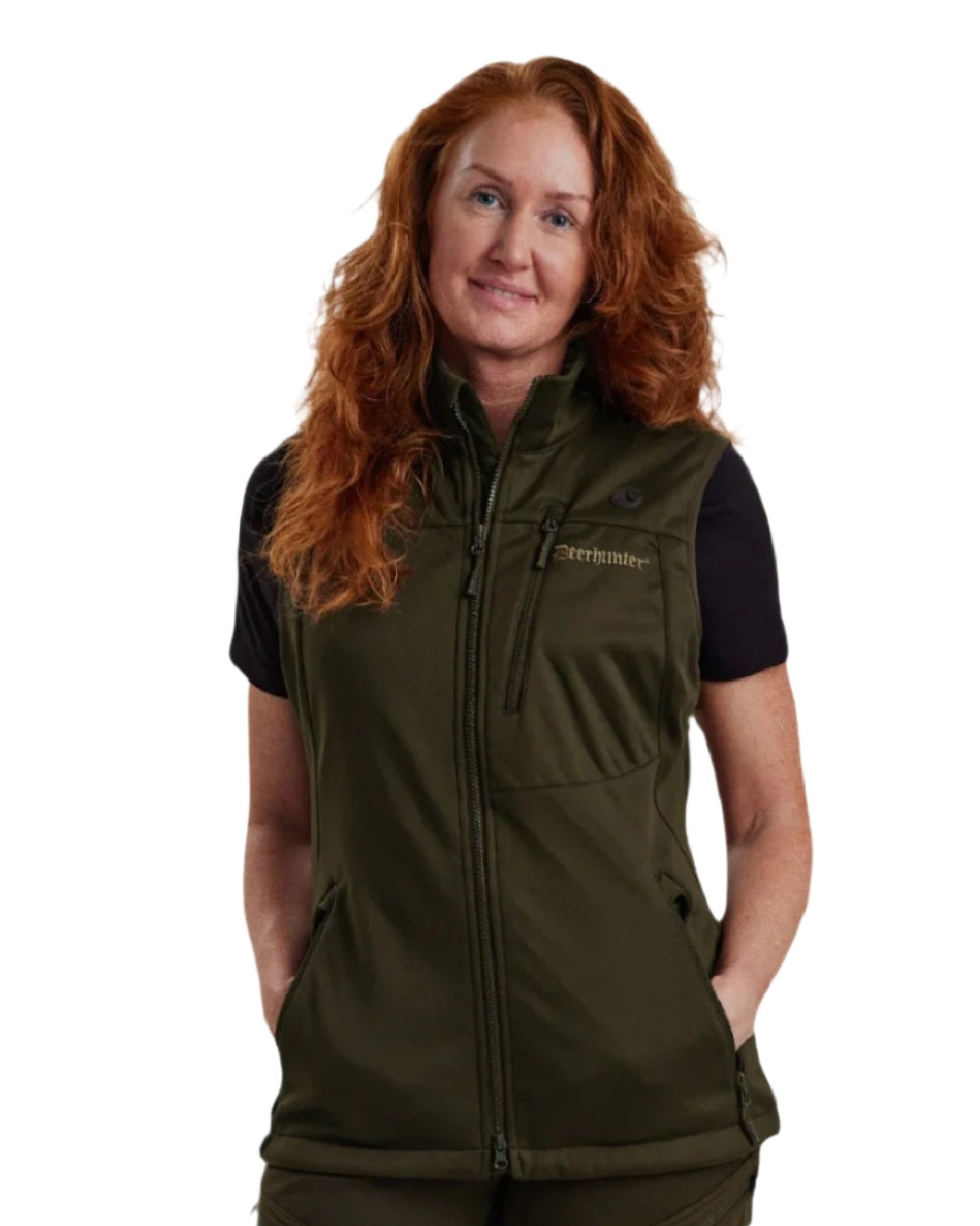 Art Green coloured Deerhunter Lady Excape Softshell Waistcoat on white background #colour_art-green