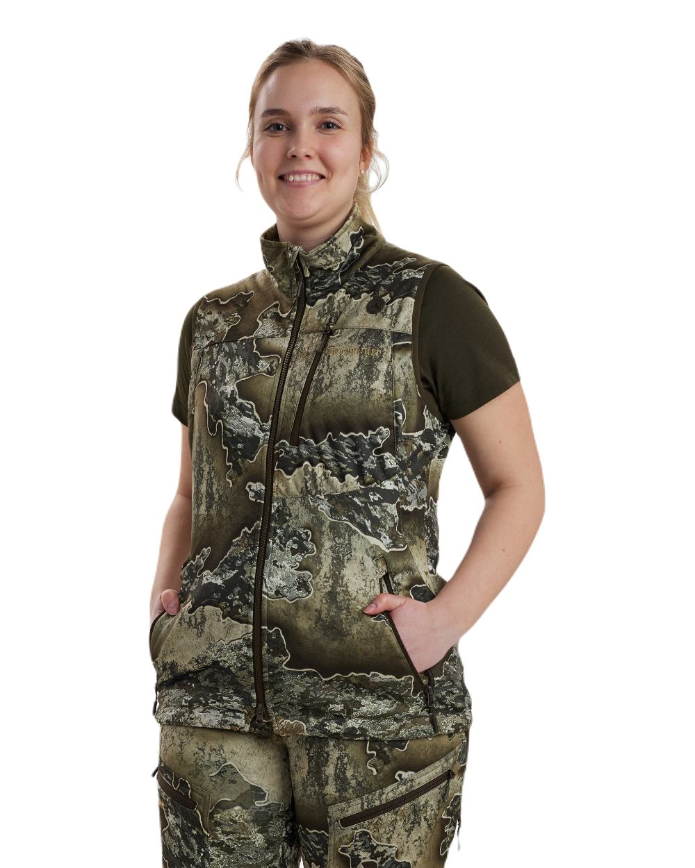 Realtree Excape coloured Deerhunter Lady Excape Softshell Waistcoat on white background #colour_realtree-excape