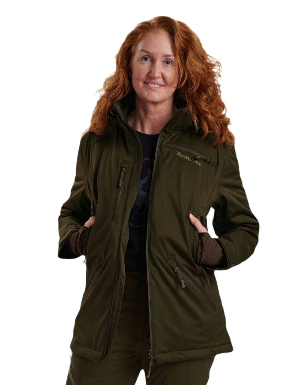 Art Green coloured Deerhunter Lady Excape Winter Jacket on white background #colour_art-green