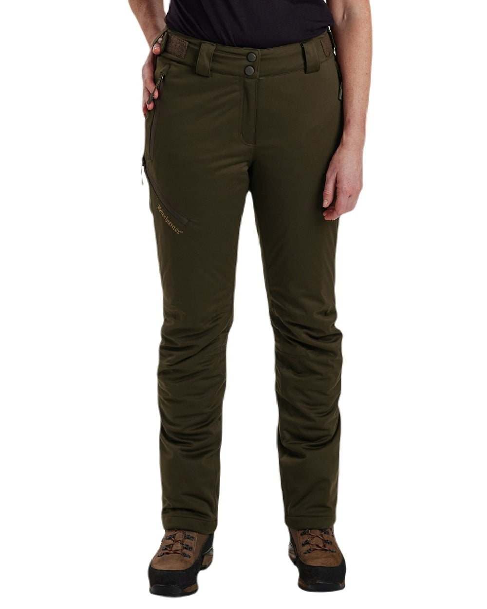 Art Green coloured Deerhunter Lady Excape Winter Trousers on white background #colour_art-green