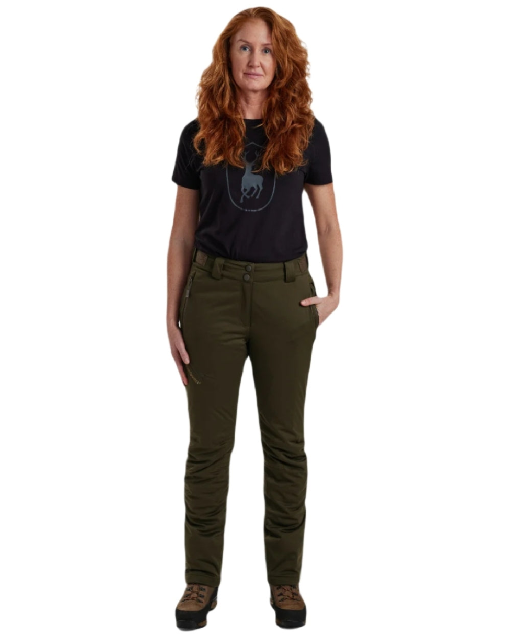 Art Green coloured Deerhunter Lady Excape Winter Trousers on white background #colour_art-green