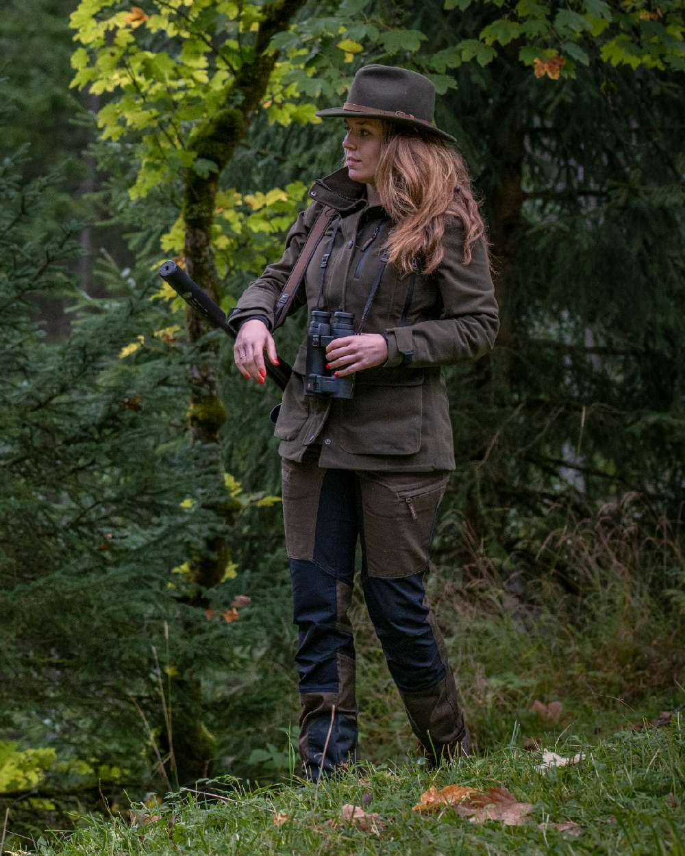 Peat Coloured Deerhunter Lady Gabby Jacket on forest background #colour_peat