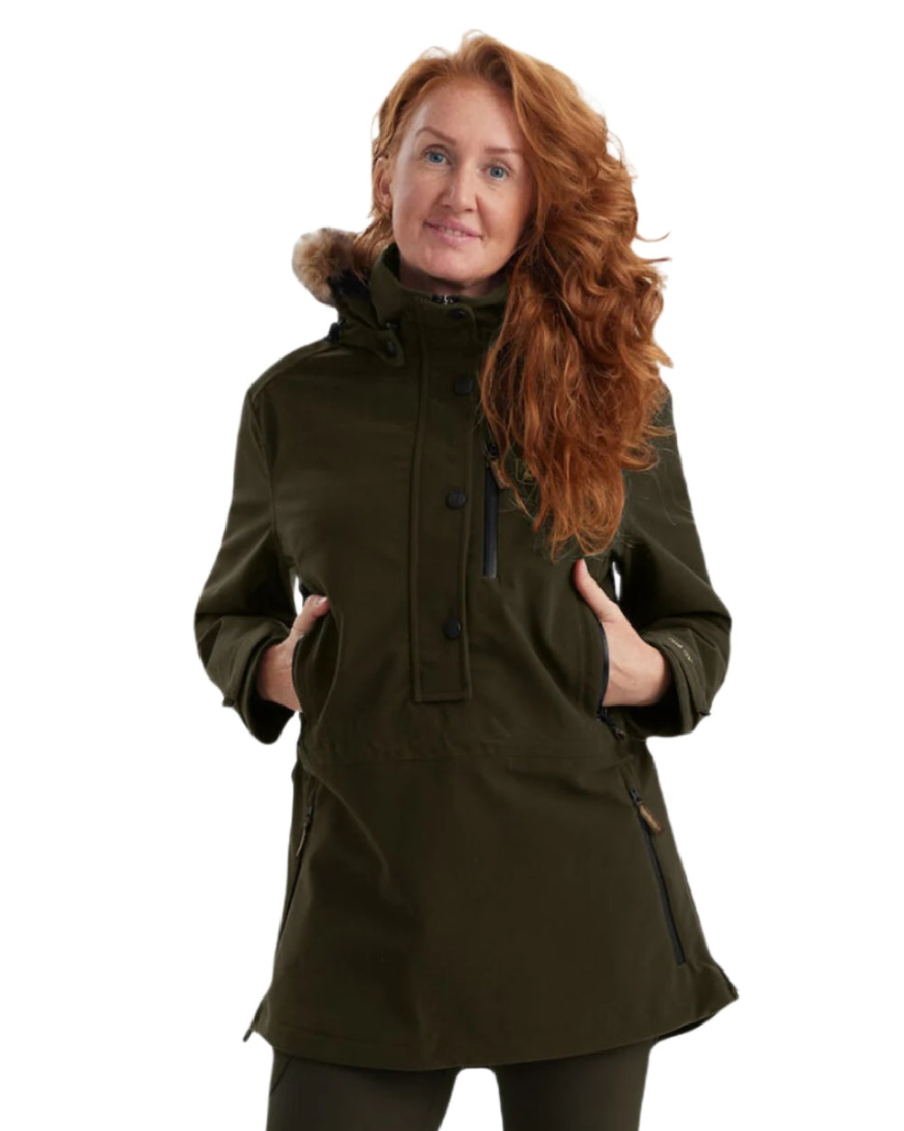 Peat coloured Deerhunter Lady Gabby Smock on white background #colour_peat