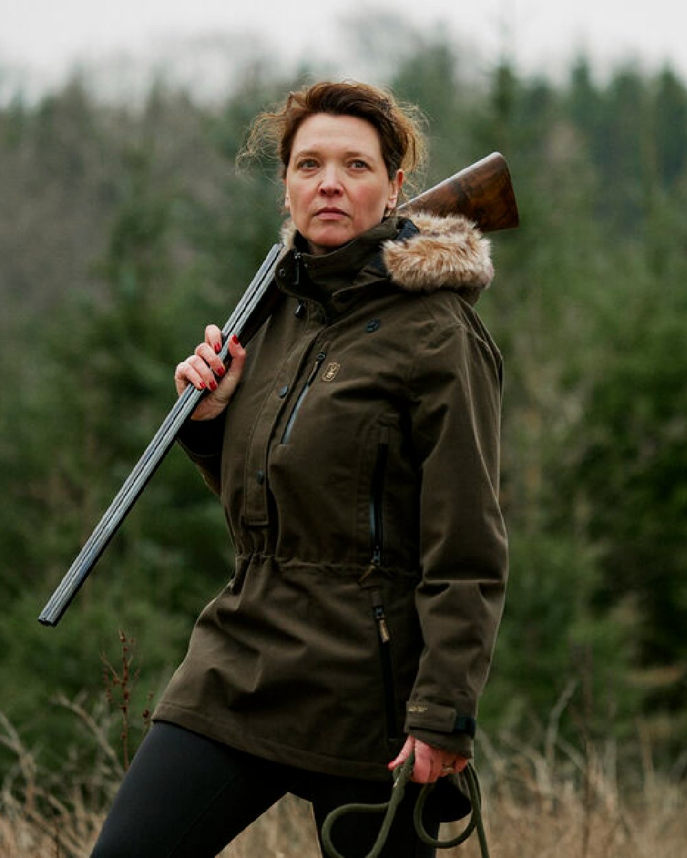 Peat coloured Deerhunter Lady Gabby Smock on forest background #colour_peat