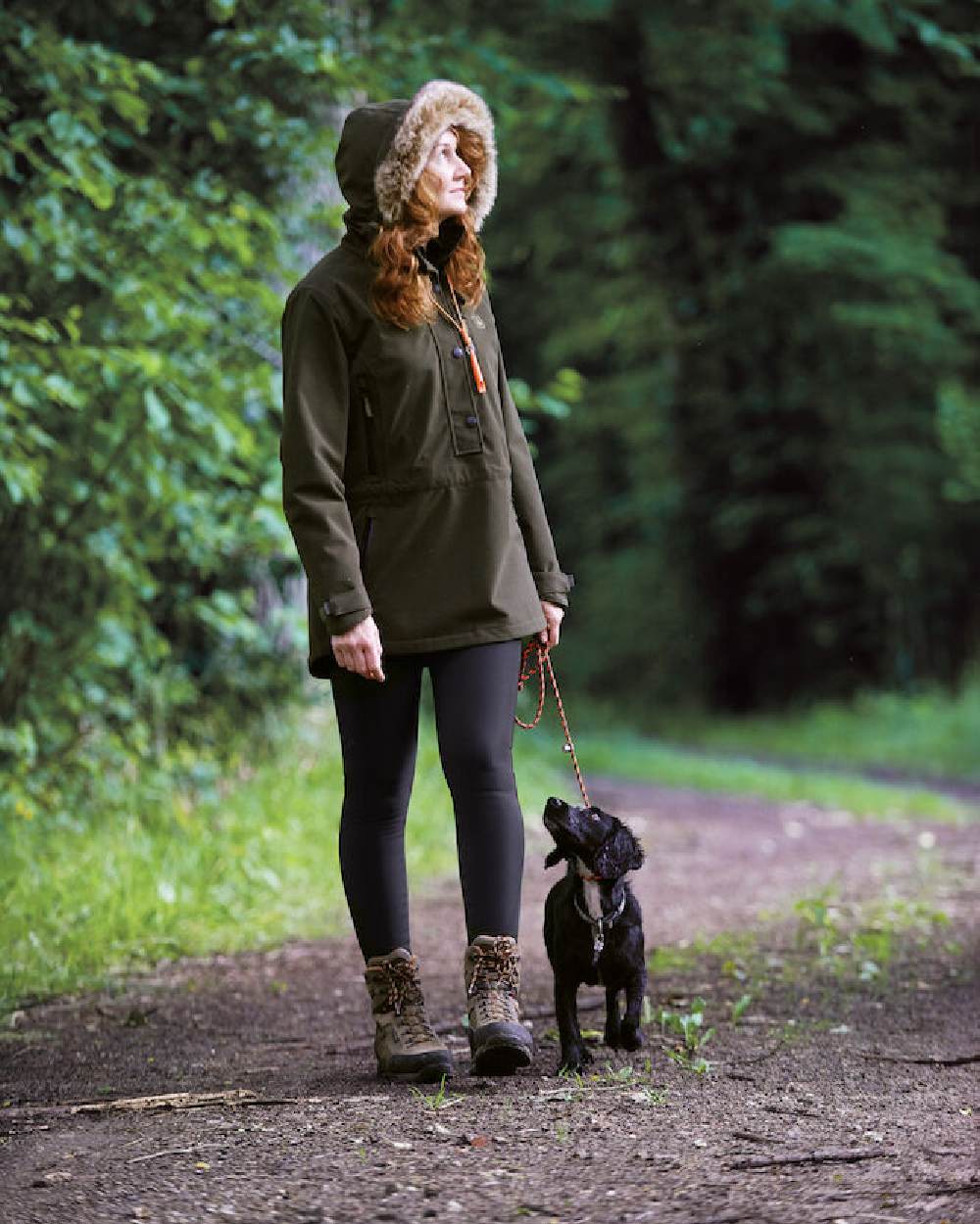 Peat coloured Deerhunter Lady Gabby Smock on forest background #colour_peat
