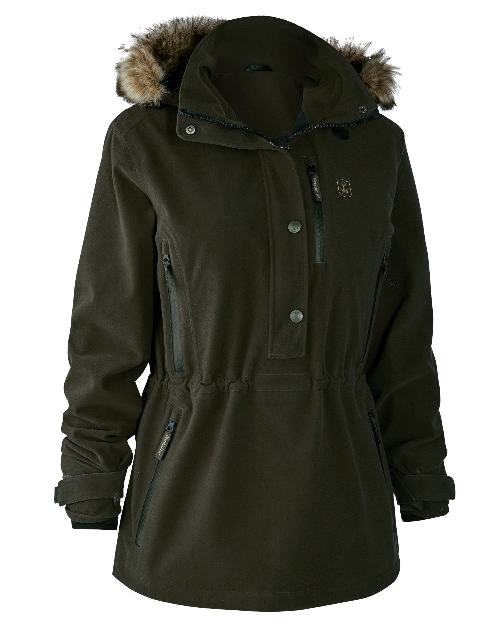Peat coloured Deerhunter Lady Gabby Smock on white background #colour_peat