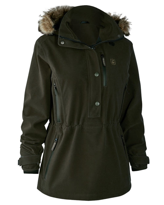 Peat coloured Deerhunter Lady Gabby Smock on white background #colour_peat
