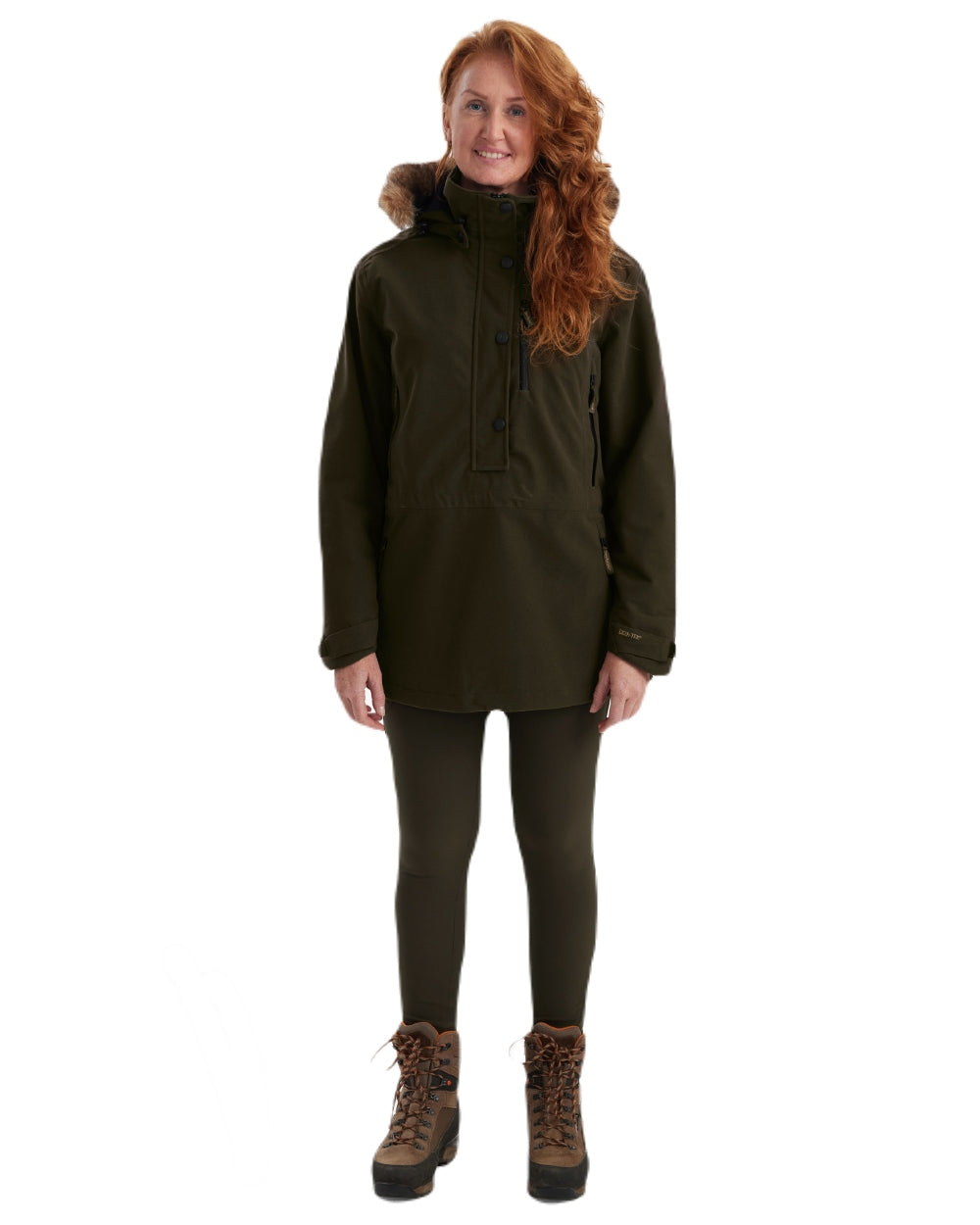 Peat coloured Deerhunter Lady Gabby Smock on white background #colour_peat